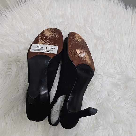 Stuart Weitzman Slingback Open Toe Suede Leather Black Heels Size 8B 🌴 - Picture 7 of 8